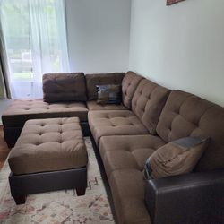 Brand New Brown Sectional Sofa Couch With Ottoman