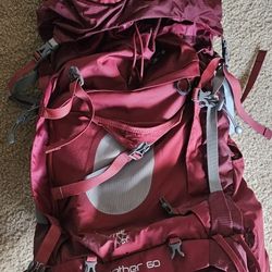 Osprey Aether 60 Backpacking Pack - Maroon - Size Medium/Large