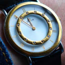 CREDOR HATTORI 18k Double Gold Bezel With Diamonds.  UNISEX.  36mm