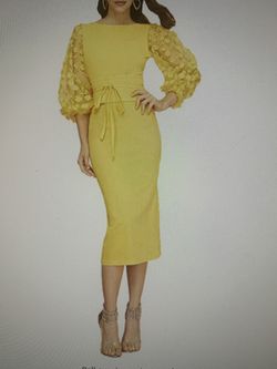 Dress - Yellow - Mesh Sleeves - Large 