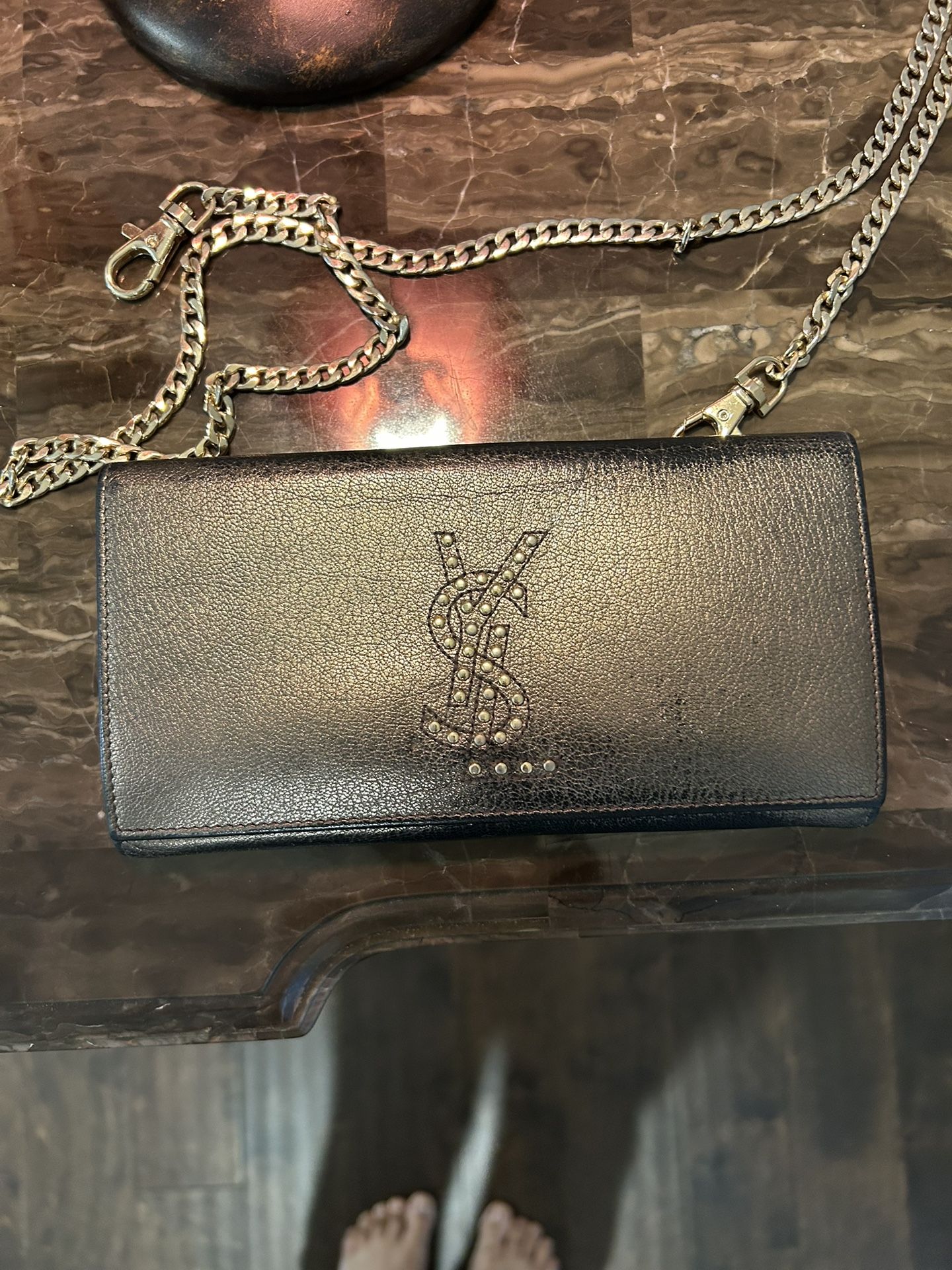 Authentic YSL Metallic Silver Long Wallet