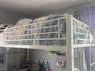 2 White Metal Loft Bed Frame