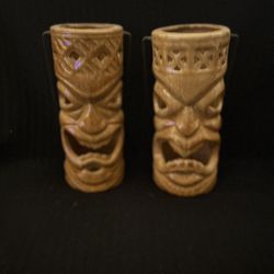 Vintage Totem Tiki Candle Holders With Handle