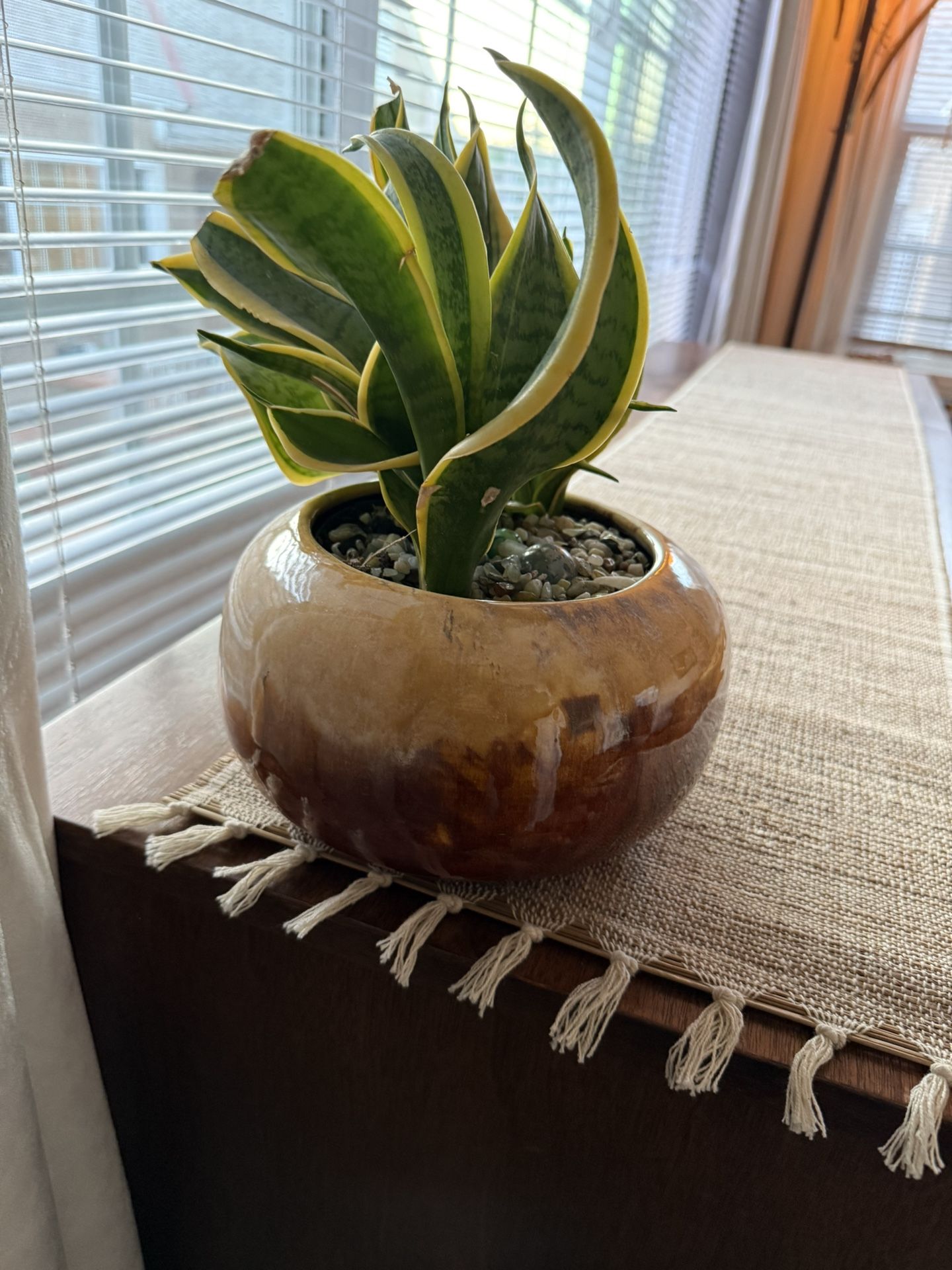 Beautiful Vintage Bamboo Ratan Table Runner Fringe Boho 6 Foot