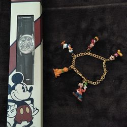 Micky mouse limited edition watch and Disney characters braclet.