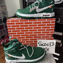 Nike Air Off White X Air Force 1 Mid SP Leather ‘Pine Green’ Size 13