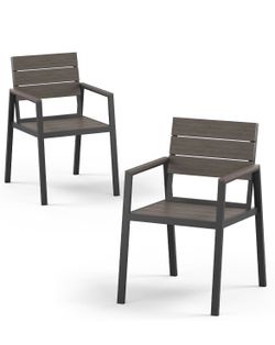 Outdoor Patio Dining Chairs Set of 2, Gray & Teak