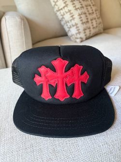 Chrome Hearts Red Triple Cross Trucker Hat