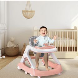 Baby Walker, 5-in-1 Toddler Walker and Baby Activity Center with Block Table &Music Tray, Foldable Baby Walkers with Wheels &7-Gear Height Adjustable 