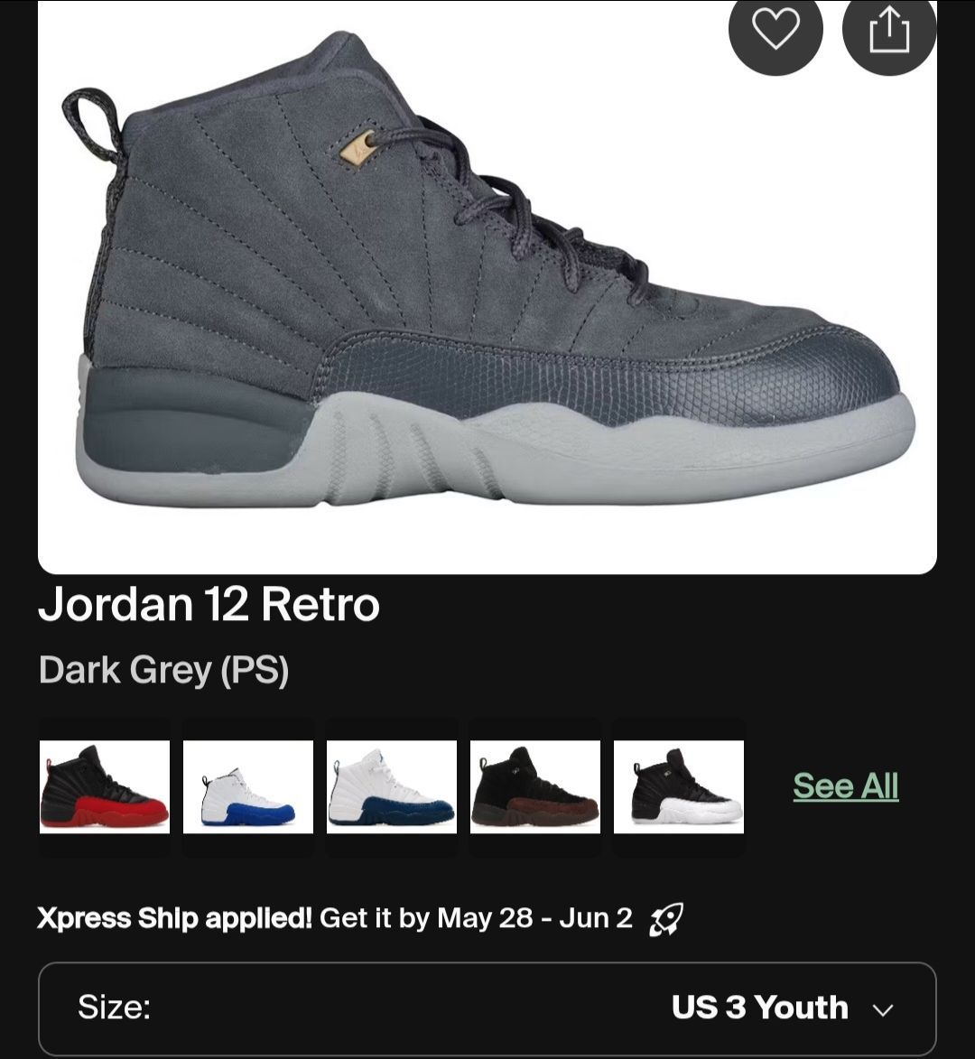Jordan 12 Retro Dark Grey
Used
Size 3y