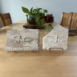 Travertine Tile Table Numbers For Wedding Or Special Occasion With Gold Stands 