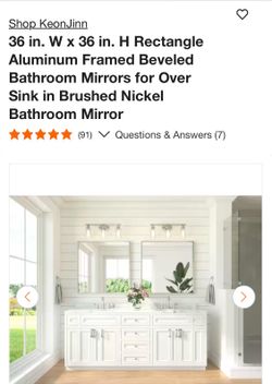 36 in. W x 36 in. H Rectangle Aluminum Framed Beveled Bathroom Mirror