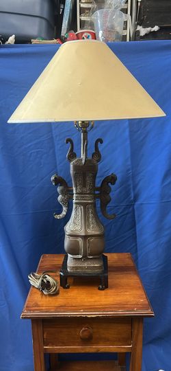 Asian style brass lamp in the manner of James Mont