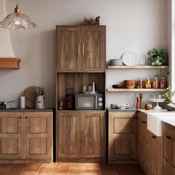 New 85" Tall Pantry Cabinet,Kitchen Storage Cabinets with Countertop, Farmhouse Storage Cabinet,Corner Pantry Cabinet Suitable for Living Room/Dining 