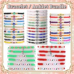 Women’s Beaded Evil Eye Anklet & Bracelet Set Retro Lucky Protect Ankle Jewelry Bangle Girls Gift 