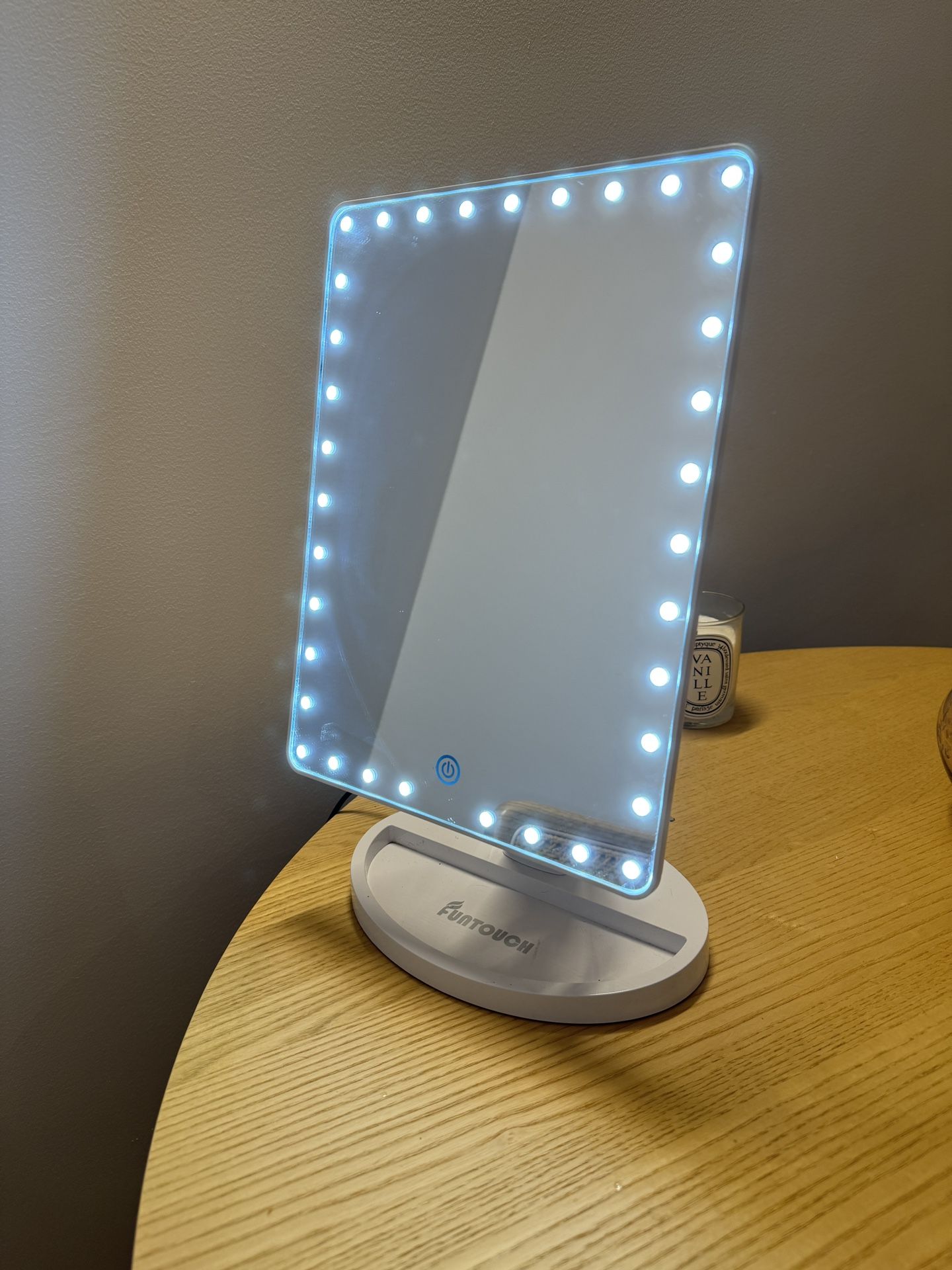 FUNTOUCH Lighted Vanity Makeup Mirror with Lights, 3 Color Lighting Light Up Mirror for Desk, 360° Rotation Touch Screen and 10X Magnification T