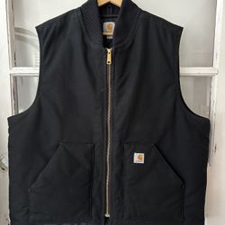 Carhartt Black Rib Collar Arctic Quilt Lined Duck Vest Men’s Size 2XL Tall