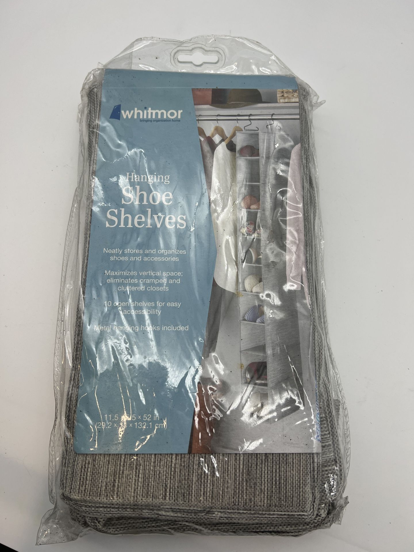 Whitmor 11.5"x5.5"x52" Hanging Shoe Shelves Closet Organizer - 10 Sections Gray