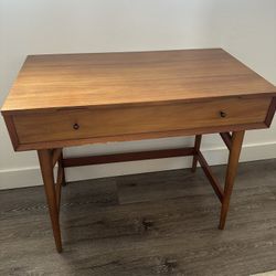 Wooden Standing Desk with Leather Chair