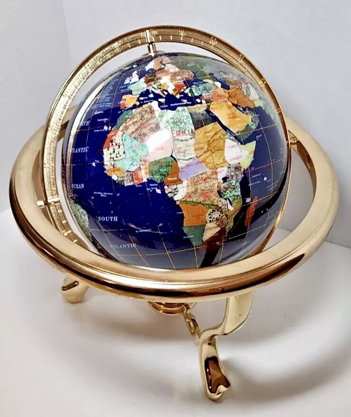 Genuine Gemstone & 24K Gold Inlay Globe