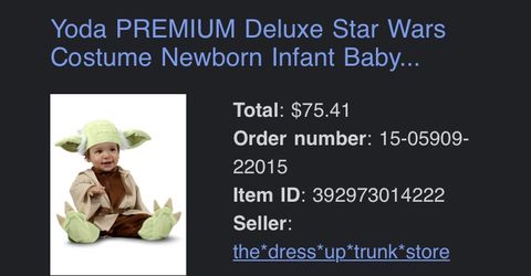 Baby Yoda official costume 9-12 month