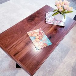 Walnut Coffee Table with black metal legs. Handmade.H-18in W-23in L-42in

