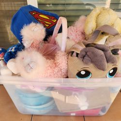 Box of Easter Baskets and Easter Stuffed Animals