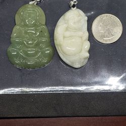 Burmese icy Type A Jadeite Jade Pendant Lucky Peaceful Kwanyin & Buddha.
