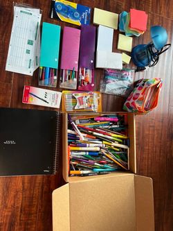 Desk light, pens, mechanical pencils, correction tapes, post-its, flashcards