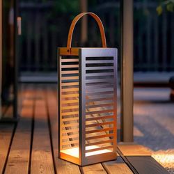 Solar Yard Outdoor Floor Lamp Solar Powered Light, Patio Waterproof Metal Solar Lantern with Handle, Plant Decor for Patio, Yard, Porch, Large
