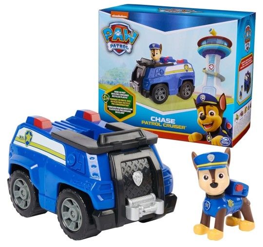 Paw Patrol, Chase’s Patrol Cruiser, Toy Car with Collectible Action Figure,...