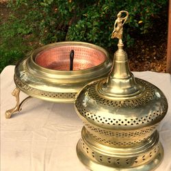 Vintage Antique Turkish / Ottoman / Middle Eastern Pierced Brass And Hand Hammered Copper Brazier , Tent Warmer