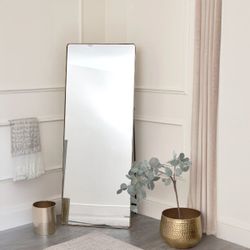 Squared Full Length Mirror, L67in. W27.5in. Floor Mirror with Stand, Large Standing Mirror wooden back, Bedroom Living Room, Aluminum Frame,Champagne 