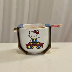 New Hello Kitty Ceramic Bowl with Chopsticks - 18 oz - Ship Only