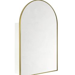 NEW: TEHOME 20x30 Brushed Gold Arched Bathroom Medicine Cabinet Mirror