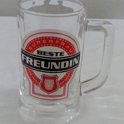 “Beste Freundin” Beer Drink Mug (16 oz, 3” in diameter & 5.5” tall), Made in Poland - for Superwoman or Best Friend, Clean and in Excellent Condition
