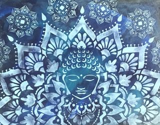 Blue Buddha Mandala Stencil Art Painting