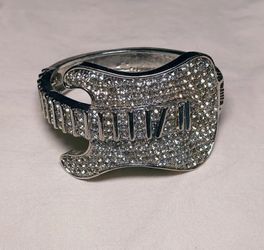 Silver Toned Guitar Bangle With Rhinestones