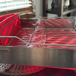KitchenAid 3 Piece Dish Drying Rack Red and Silver with bottom