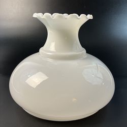  Vtg 9 3/4" Fitter White Milk Glass Aladdin Oil Lamp Shade Large Ruffled Top Rayo  Glass does have crease which is pictured, it is not a chip or crack