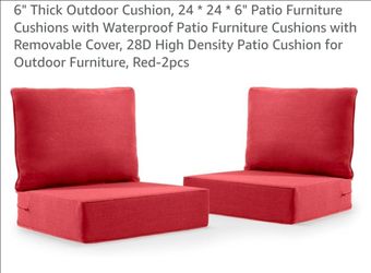 2 Pack Set Outdoor Replacement Cushions 24x24x6 Red