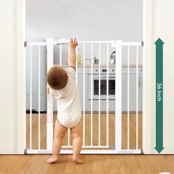36"Extra Tall Dog Gate, 26''-40'' Wide Auto Close, Pressure Mounted, Easy Install No Drilling, No Tools Required, w/Wall Protectors & Extenders -White