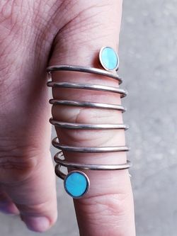 STERLING SILVER UNISEX COIL RING & TURQUOISE