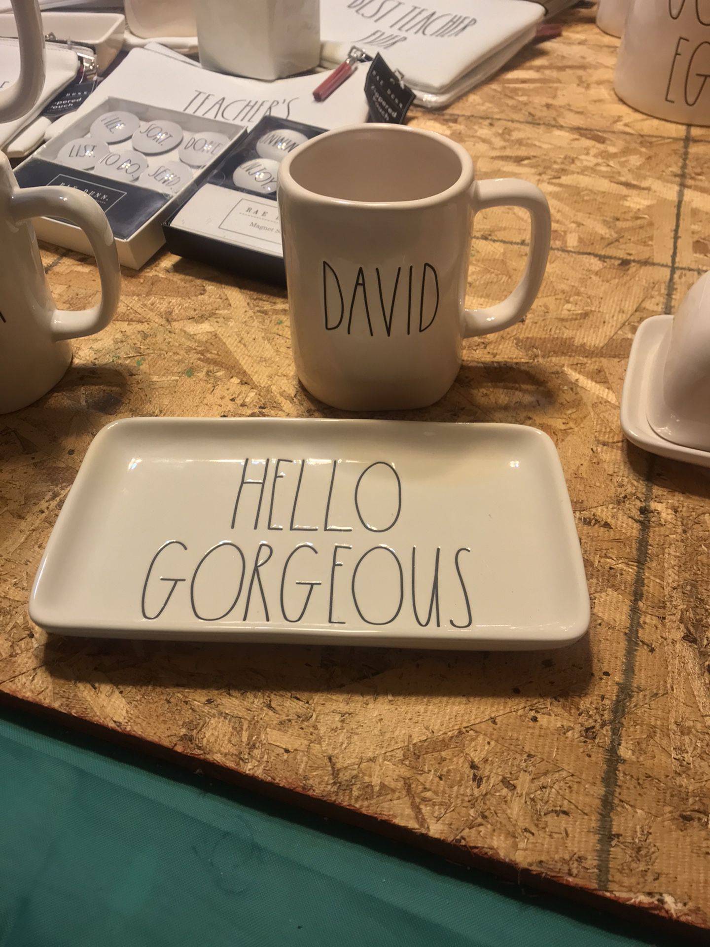 Rae Dunn custom posts - DAVID / HELLO GORGEOUS platter. 🤠.. Yahoo. Ships Daily 🚀
