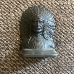 Vintage Cast Iron Indian Chief Door Stop 