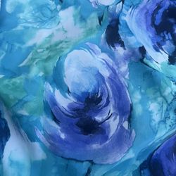 Blue Floral Watercolor 2 sided poly satin charmeuse fabric 3 yards vintage