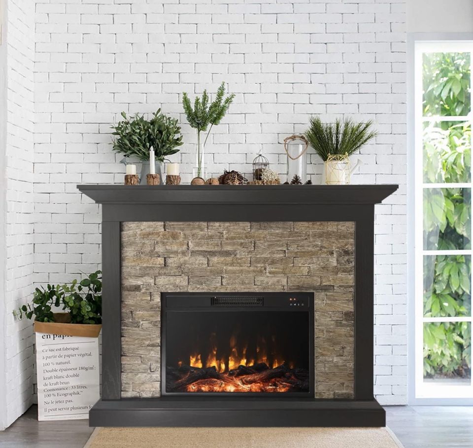 Electric Fireplace with Mantel, Tall Fire Place Heater Freestanding with Remote Control Timer LED Flame for Living Room Bedroom