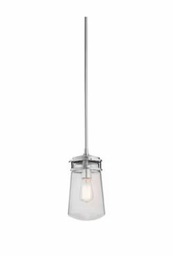 Set of 2 - Kichler Lyndon 1 -Light Brushed Aluminum Farmhouse Seeded glass Jar Small Indoor/Outdoor Hanging