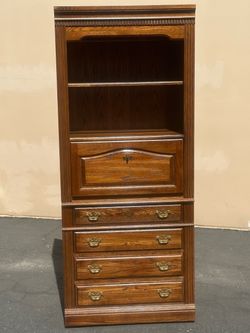 Wood Bookcase with Drawers and Drop-Front Cabinet