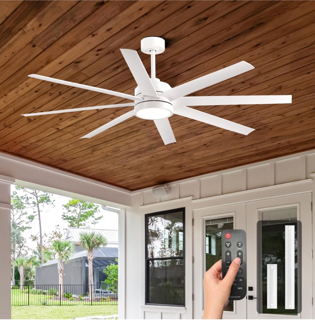 Ceiling Fans with Lights,65 Inch Ceiling Fans with Remote for Bedroom Living Room Kitchen, 8 Blades 6 Speed Reversible Quiet DC Motor White